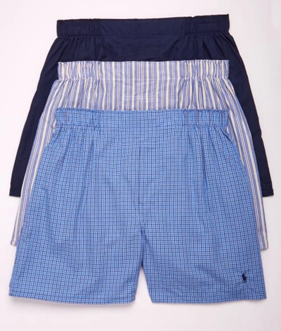 Polo Ralph Lauren Classic Fit Woven Boxer 3-pack In Navy,plaid,stripe