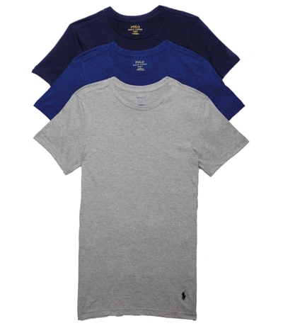 Polo Ralph Lauren Slim Fit Cotton Wicking T-shirt 3-pack In Navy,blue,grey