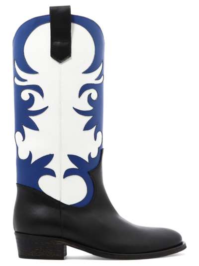 Via Roma 15 Two-tone Leather Boots In Black