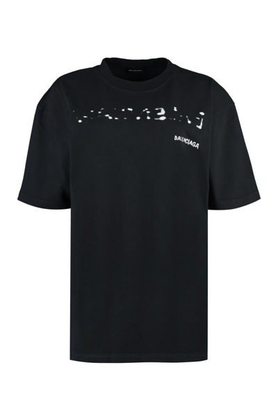 Balenciaga Cotton-blend Jersey T-shirt In Black,white