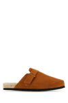 Manebi Suede Round Toe Sandals With Strap Detail In Camel