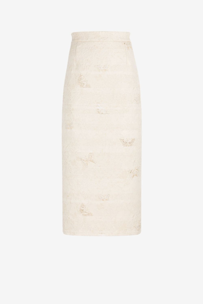 Roberto Cavalli Butterfly-jacquard Midi Pencil Skirt In Neutrals