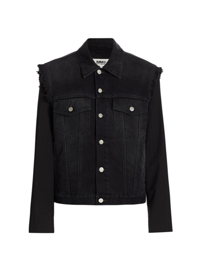 Mm6 Maison Margiela Denim Striped Wool Sleeve Jacket In Black