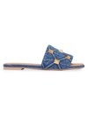 VALENTINO GARAVANI WOMEN'S ROMAN STUD FLAT DENIM SLIDE SANDALS