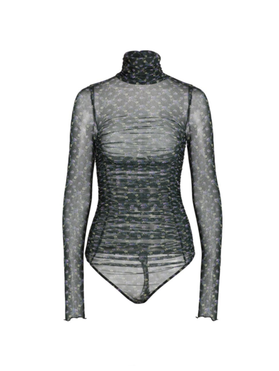 Free People Under It All Ruched Mesh Turtleneck Bodysuit In Midnight Combo