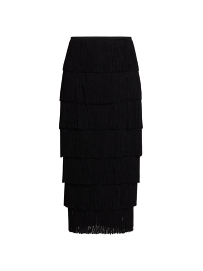 Norma Kamali Women's Tiered Fringe Midi-skirt In Black