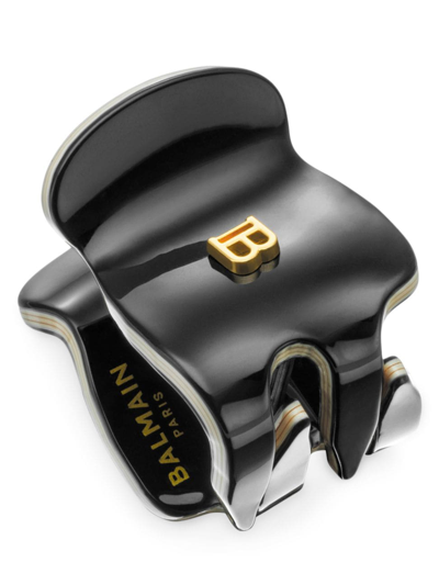 Balmain Hair Couture Women's Logo B 18k Gold-plated Extra-small Hair Clip In Black