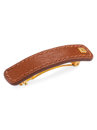 Balmain Women's Riviera Medium Leather Barrette In Cognac