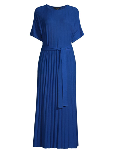 Misook Rib Tie Waist Knit Maxi Dress In Lyons Blue