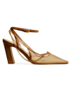 Khaite Marfa Chain-embellished Leather-trimmed Mesh Slingback Pumps In Beige Nougat