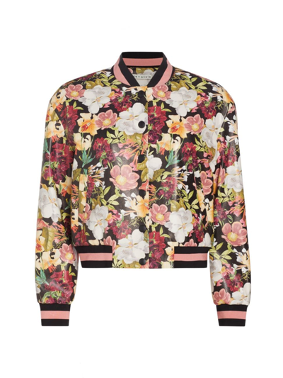 Alice And Olivia Women's Keri Floral Vegan Leather Varsity Jacket In Juniper Floral Black