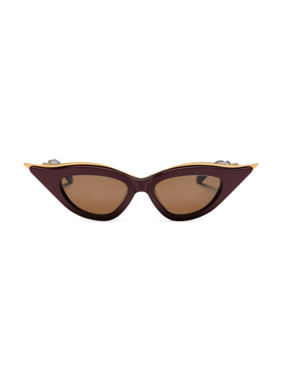 Valentino V-goldcut Ii - Burgundy / Yellow Gold Sunglasses In Maroon/dark Brown