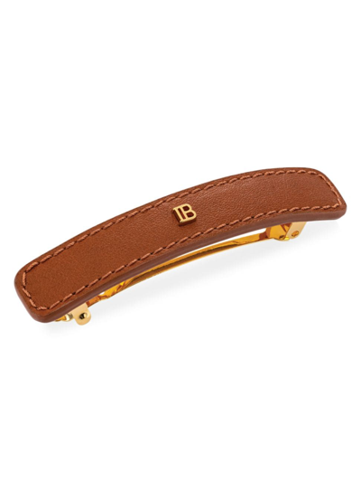 Balmain Women's Riviera Large Leather Barrette In Cognac