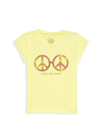 Chaser Little Girl's Peace Vintage Jersey T-shirt In Yellow