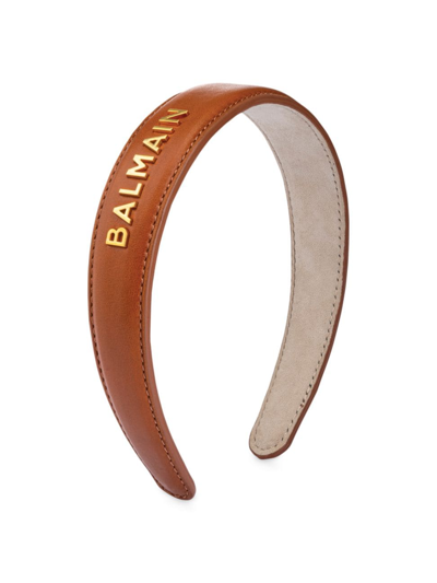 Balmain Women's Riviera Logo Leather Headband In Cognac