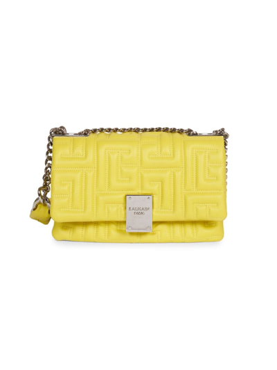 Balmain 1945 Soft Small Bag In Quilted Leather In Jaune_anis