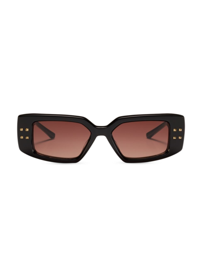 Valentino Cinque Rectangle Acetate & Titanium Sunglasses In Black Light Gold