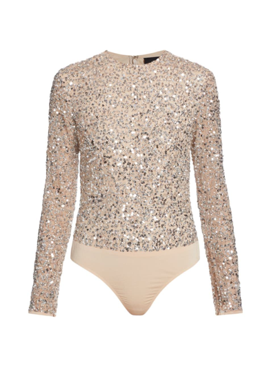 Mac Duggal Women's Embellished Long-sleeve Bodysuit In Beige