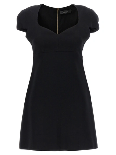 Versace Cady Mini Dress With Full-zip Back In Nero