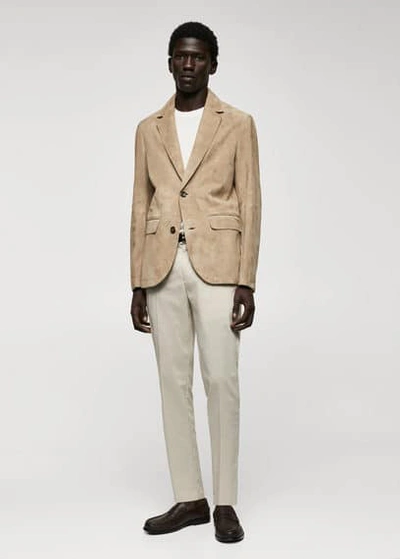 Mango Man 100% Suede Leather Jacket Sand