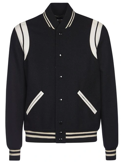 Saint Laurent Wool Blend Bomber Jacket In Black | ModeSens