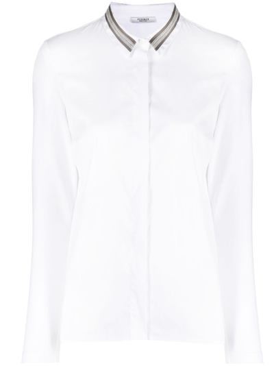 Peserico Appliqué-detail Spread-collar Shirt In White/white