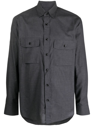 Brioni Flap-pocket Cotton Shirt In Grey
