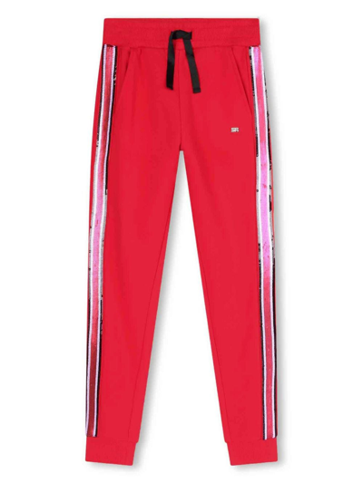 Sonia Rykiel Enfant Kids' Sequin-embellished Cotton Track Trousers In Red