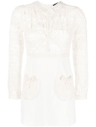 Dsquared2 Logo-lace Long-sleeve Minidress In Neutrals