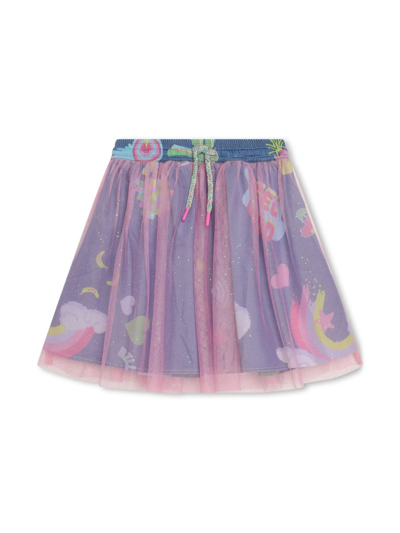 Billieblush Kids' Graphic-print Tulle Denim Skirt In Blue