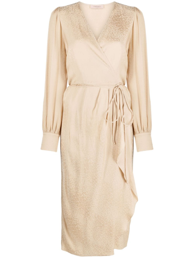 Twinset Wraparound Draped-detail Midi Dress In Brown