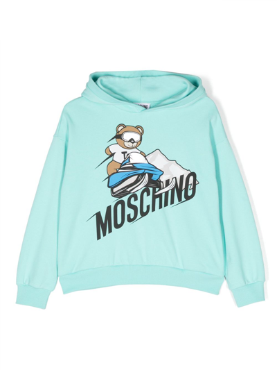 Moschino Kids' Teddy Bear-print Cotton Hoodie In Blue