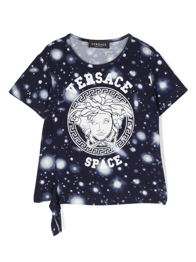 Versace Kids' Medusa Head-print Crew-neck T-shirt In Blue