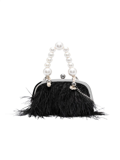 Monnalisa Kids' Feather-detailing Clutch Bag In Black