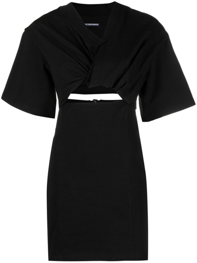 Jacquemus La Dressing Gown Tshirt Bahia Cotton Mini Dress In Black