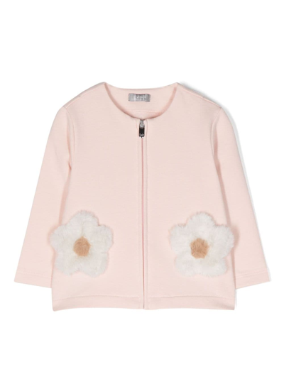 Il Gufo Babies' Floral-appliqué Zip-up Jacket In Pink