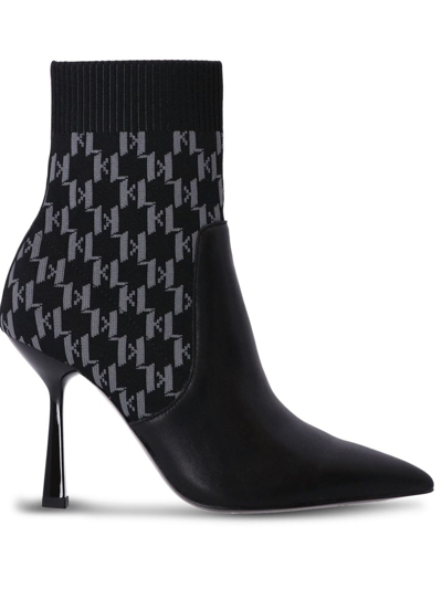 Karl Lagerfeld Monogram Ankle Boots In Black