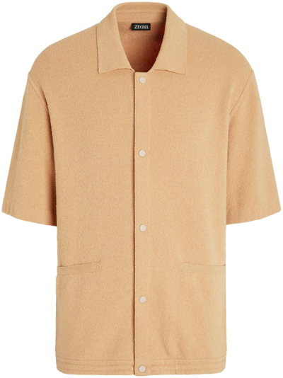 Zegna Short-sleeve Textured Polo Shirt In Yellow