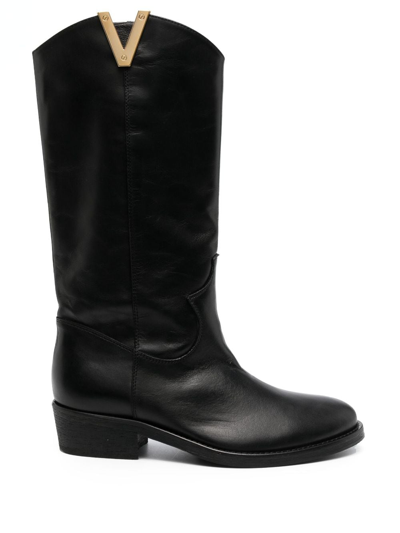 Via Roma 15 Logo-hardware Leather Boots In Black