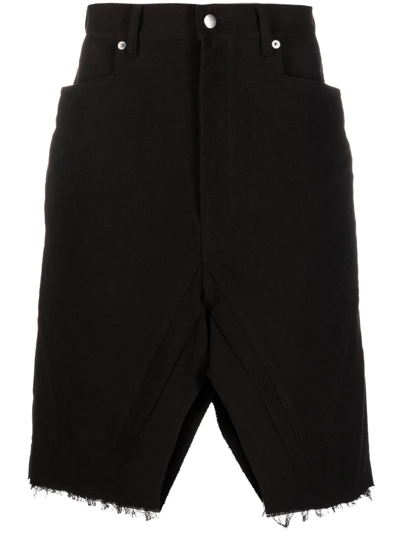 Rick Owens Distressed-hem Denim Bermuda Shorts In Black