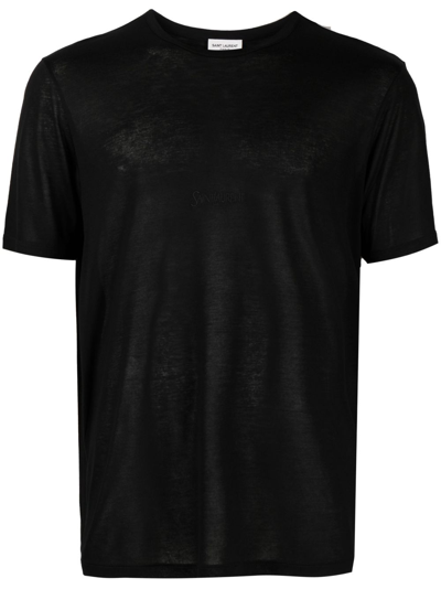 Saint Laurent Crew Neck Cotton-linen T-shirt In Black