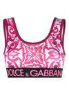 Dolce & Gabbana Cropped-top Mit Majolica-print In White,fuchsia