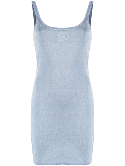 Alexander Wang Logo-embossed Fine-knit Short Dress In Blue