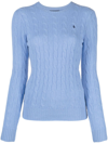 Polo Ralph Lauren Cable Knit Crewneck Sweater With Ribbed Trim In Blue