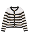 Balmain Striped Wool Knit Cardigan In Black