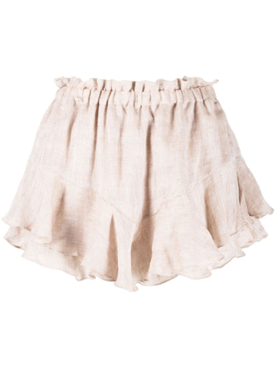 Pnk Ruffled Linen Mini Shorts In Neutrals