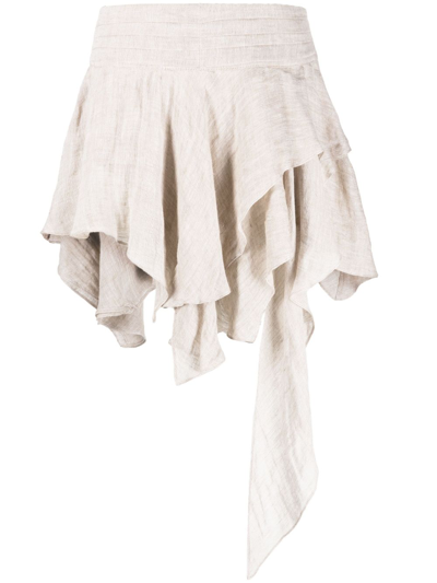 Pnk Draped Linen Miniskirt In Neutrals