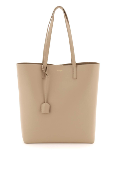 Saint Laurent Toy N/s Leather Shopping Bag In Neutral