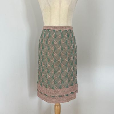 Pre-owned Missoni Pink/green/metallic Knitted Midi Pencil  Skirt