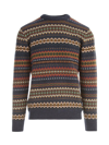 Barbour Graphic Print Crew Neck Wool Sweater In Blu